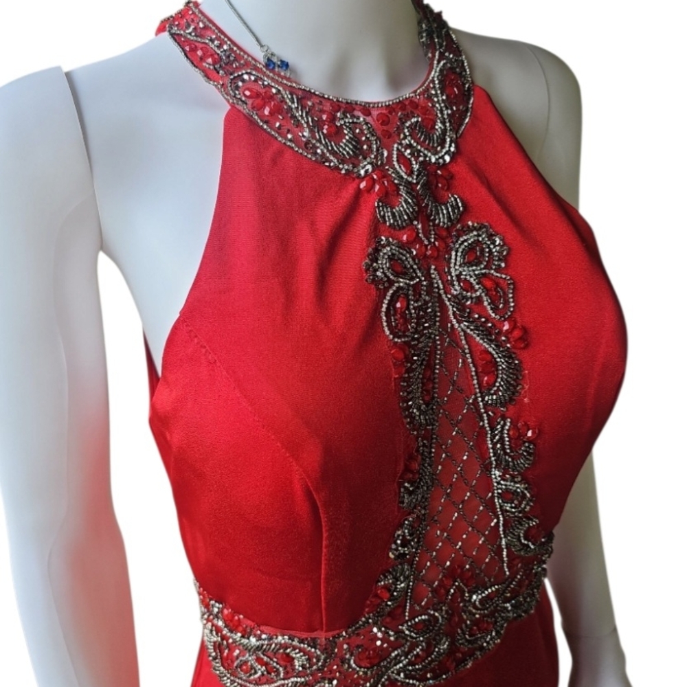Red Embellished Halter Gown for Prom